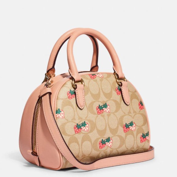 Coach | Sydney Satchel In Signature Canvas With Strawberry Print - Picture 2 of 13